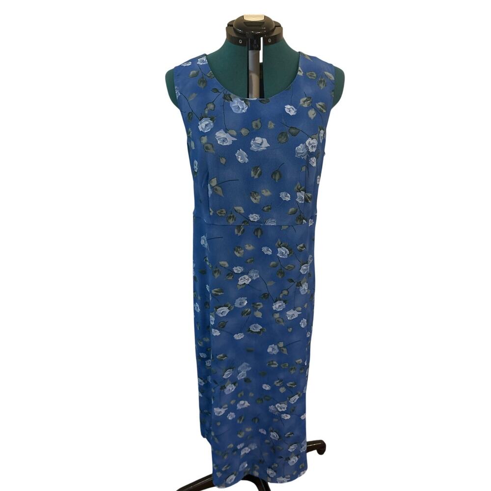 Expressions‎ Womens Maxi Dress 20W Blue Floral Sheath Sleeveless Cottagecore